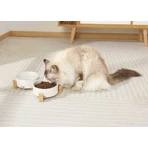 M-Pets Opera Миска керамическая на бамбуковой подставке для кошек и собак, 2х350 мл (Белый): цены и характеристики