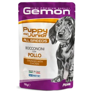 Gemon Dog Puppy&Junior Chunkies with Chicken - Влажный корм с курицей для щенков всех пород от 2 до 10 месяцев (кусочки в желе), 100 г