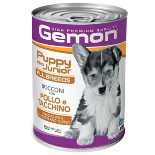 Gemon Dog Wet Puppy&Junior with Chicken & Turkey - Полноценный влажный корм с курицей и индейкой для щенков собак всех пород (кусочки в желе), 415 г