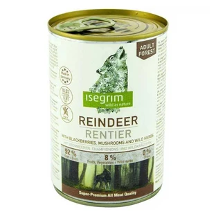 Isegrim (Изегрим) Reindeer pure with Blackberries, Champignons & Herbs - Консервированный корм с олениной, ежевикой и грибами для взрослых собак, 800 г