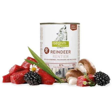 Isegrim (Изегрим) Reindeer pure with Blackberries, Champignons & Herbs - Консервированный корм с олениной, ежевикой и грибами для взрослых собак, 800 г: цены и характеристики
