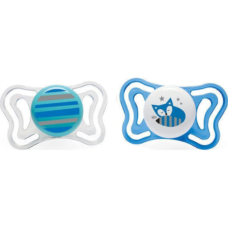 Chicco 71033-21 Силіконова ортодонтична соска-пустушка з мішечком Fox/Linii - синьо-альб для 6-16 місяців: ціни та характеристики