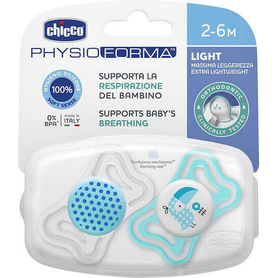 Chicco 71031-21 Силіконова ортодонтична пустушка з мішечком Сова - синьо-блакитна для 2-6 місяців 2шт: ціни та характеристики