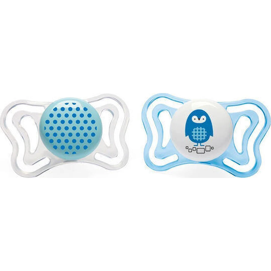 Chicco 71031-21 Силіконова ортодонтична пустушка з мішечком Сова - синьо-блакитна для 2-6 місяців 2шт: ціни та характеристики