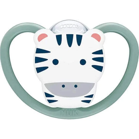 Силіконова ортодонтична пустушка Nuk Space з чохлом Zebra - зелена для 6-18 місяців: ціни та характеристики