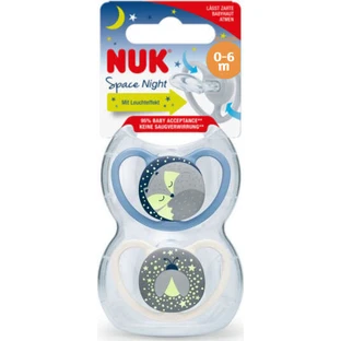 Nuk Space Ортодонтичні силіконові пустушки Пустушка з кришкою Кішка/Бджілка - синя/біла для 0-6 місяців 2шт