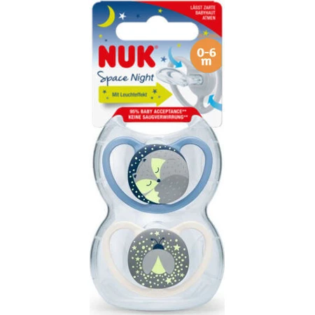 Nuk Space Ортодонтичні силіконові пустушки Пустушка з кришкою Кішка/Бджілка - синя/біла для 0-6 місяців 2шт: ціни та характеристики