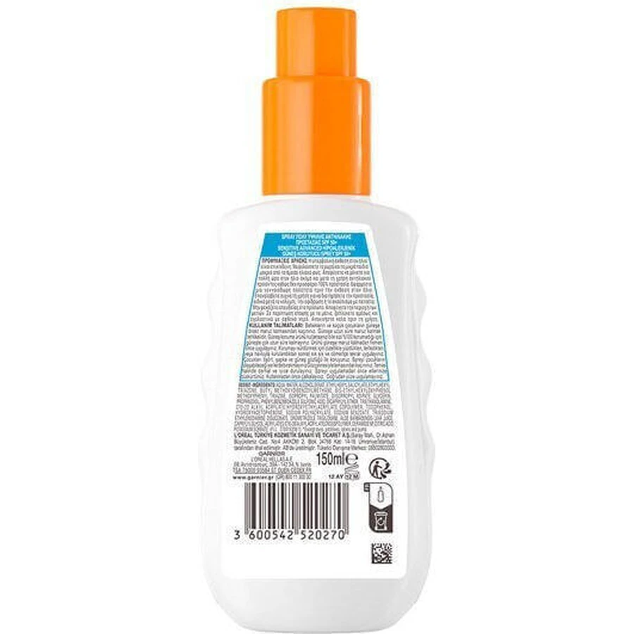Garnier Ambre Solaire Sensitive Advanced Waterproof Детский солнцезащитный крем-спрей SPF50 150 мл: цены и характеристики