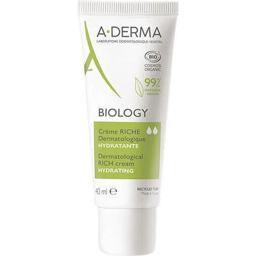 A-Derma Дерматологічний багатий зволожуючий крем Biology Rich Moisturising Cream Крем для обличчя зволожуючий тонований 24 години з алое вера 40 мл: ціни та характеристики