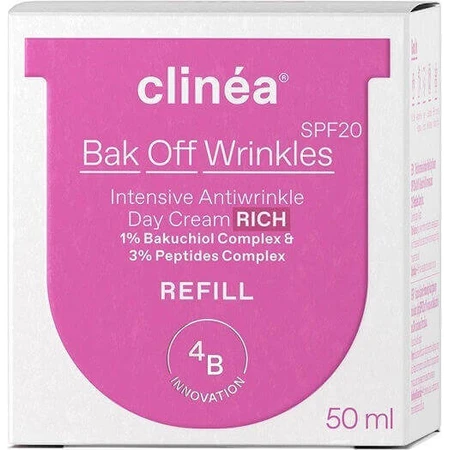 Clinea Bak Bak off Wrinkles Rich Refill Антивіковий денний крем для обличчя SPF20 з пантенолом і пептидами 50 мл: ціни та характеристики