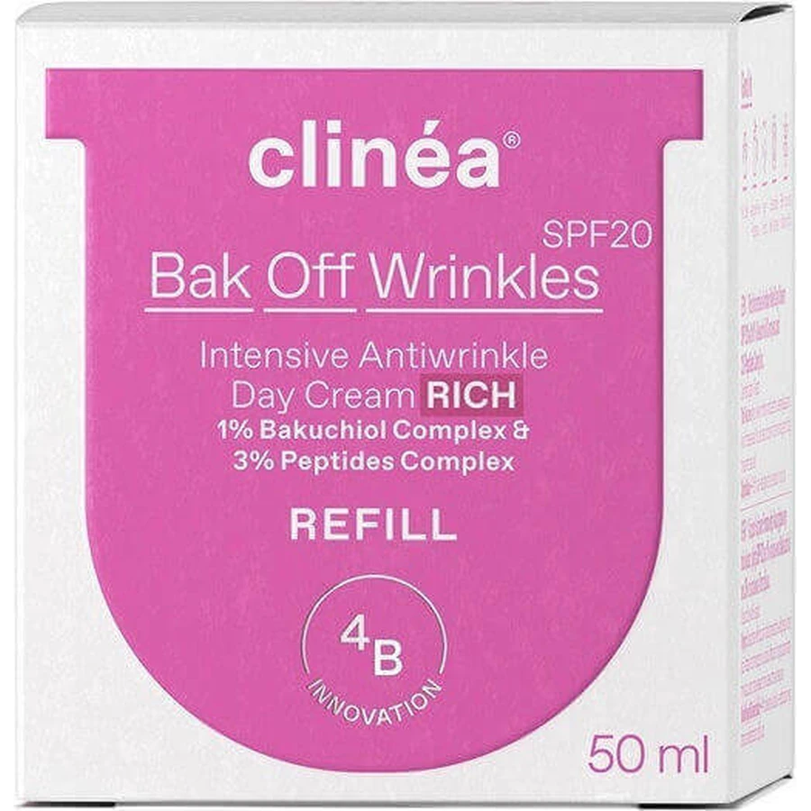 Clinea Bak Bak off Wrinkles Rich Refill Антивіковий денний крем для обличчя SPF20 з пантенолом і пептидами 50 мл: ціни та характеристики