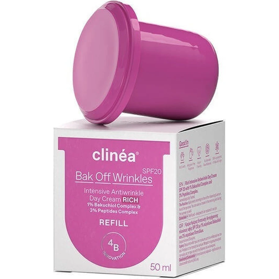 Clinea Bak Bak off Wrinkles Rich Refill Антивіковий денний крем для обличчя SPF20 з пантенолом і пептидами 50 мл: ціни та характеристики