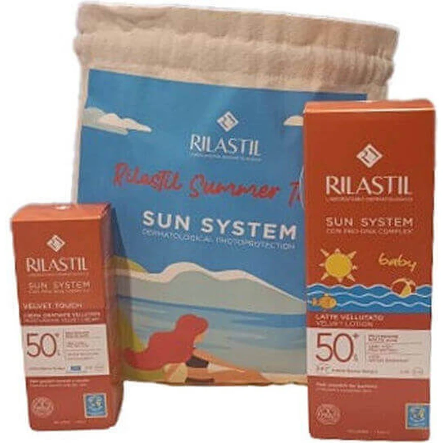 Rilastil Sun System Sun System Baby Velvet Lotion Waterproof Baby Sun Cream Emulsion SPF50 200ml & Sun System Velvet Touch 50ml & Cloth Bag: цены и характеристики