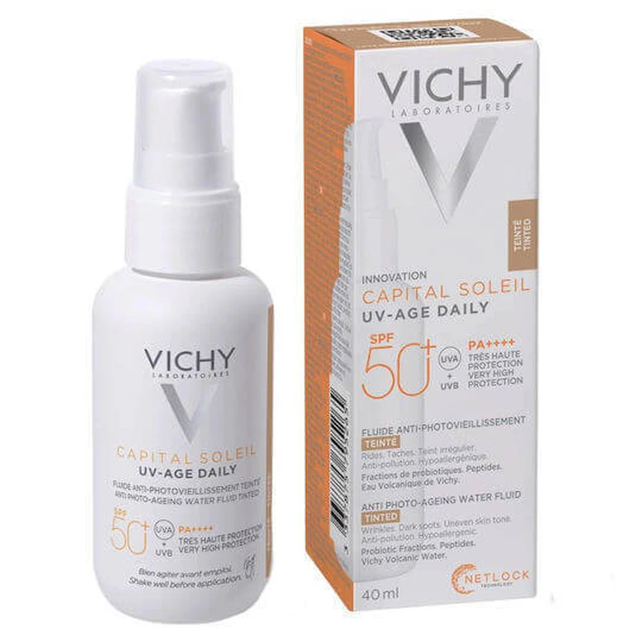 Vichy Capital Soleil UV-Age Щоденний сонцезахисний крем для обличчя SPF50 зі світлим пігментом 40 мл: ціни та характеристики