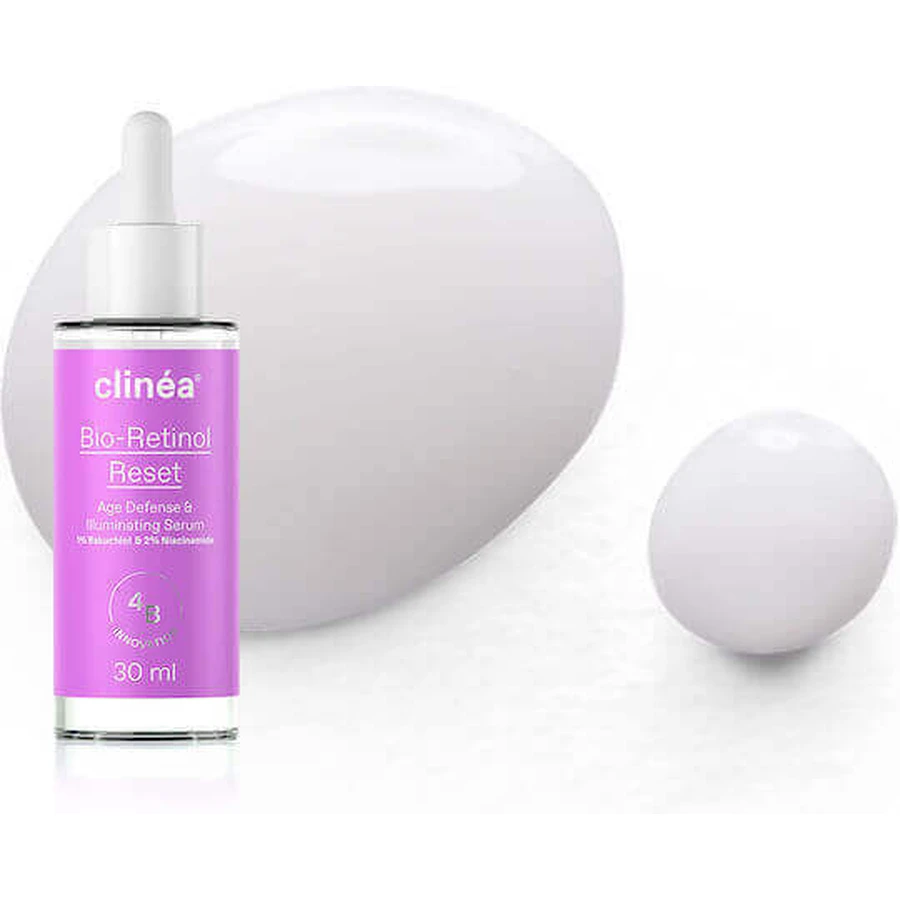 Зволожуюча та омолоджуюча сироватка для обличчя Clinea Bio-Retinol Reset з Бакучіолом та ніацинамідом для сяйва 30мл: ціни та характеристики