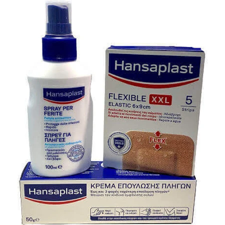 Hansaplast Набор для ухода за ранами Спрей для ран 100 мл, водонепроницаемые эластичные прокладки 20 шт. и заживляющий крем 50 гр для заживления: цены и характеристики