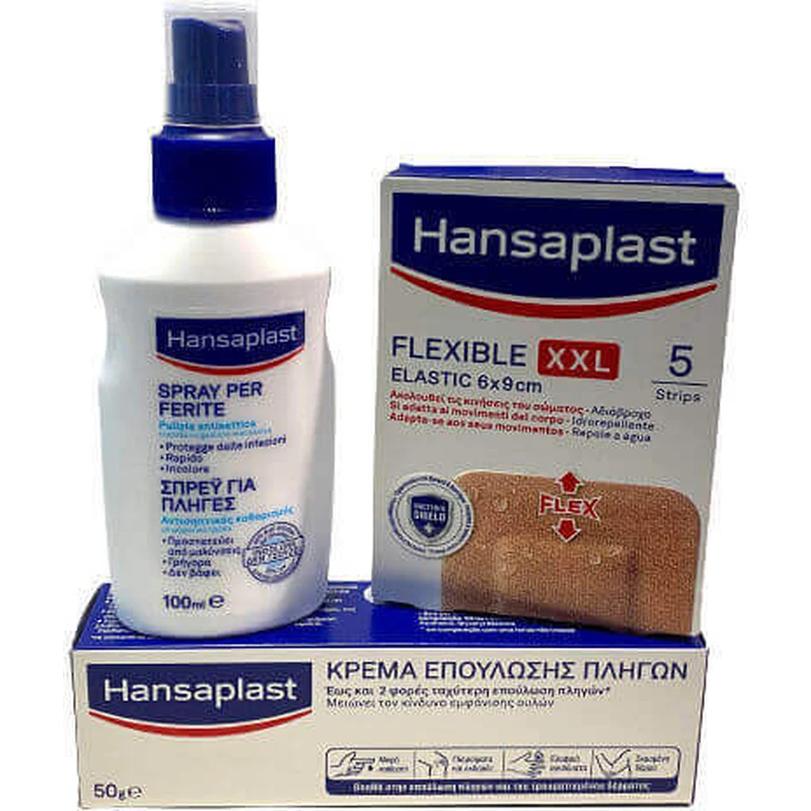 Hansaplast Набор для ухода за ранами Спрей для ран 100 мл, водонепроницаемые эластичные прокладки 20 шт. и заживляющий крем 50 гр для заживления: цены и характеристики