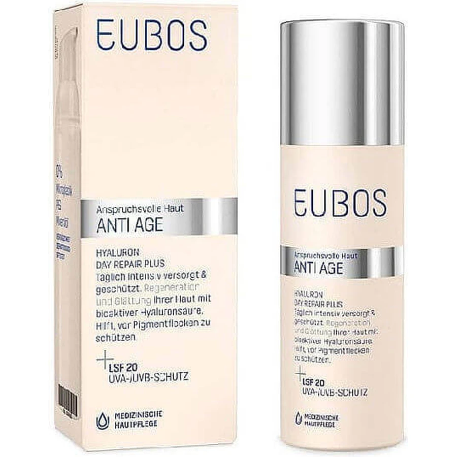 Eubos Hyaluron Repair & Protect Увлажняющий, антивозрастной и восстанавливающий дневной крем для лица с SPF20 с гиалуроновой кислотой и витамином С 50 мл: цены и характеристики