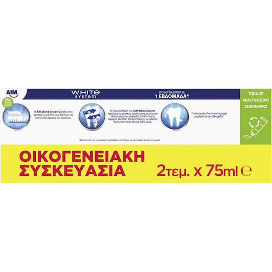 Відбілююча зубна паста AIM System 2х75мл: ціни та характеристики