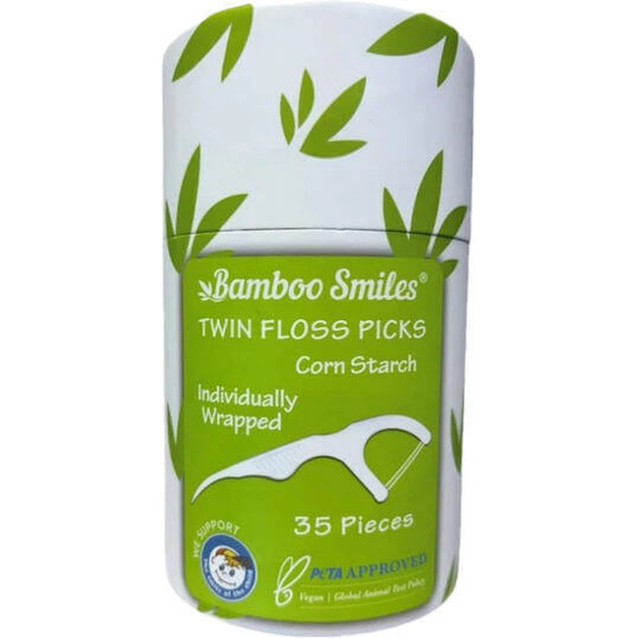 Зубна нитка Bamboo Smiles з ручкою зеленого кольору 35шт: ціни та характеристики
