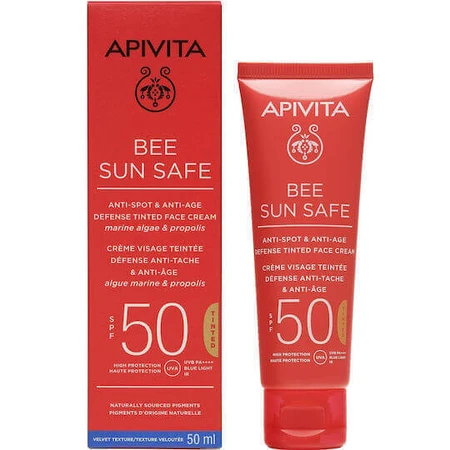 Apivita Bee Sun Safe Водостойкий антипилинговый и антивозрастной крем для лица SPF50 с тонирующим пигментом 50 мл: цены и характеристики