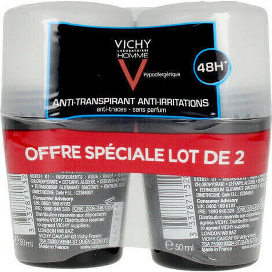Vichy Homme Anti-Irritation 48h Deodorant 48h Roll-On 2x50ml: цены и характеристики