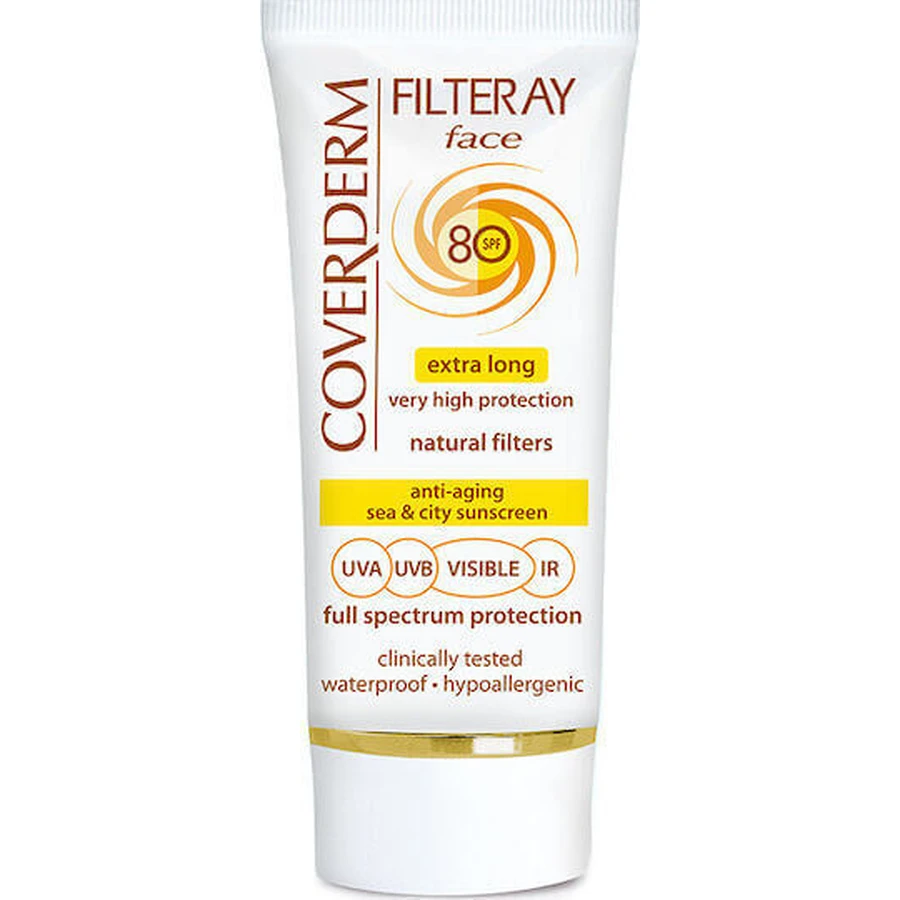 Coverderm Filteray Водостойкий солнцезащитный крем для лица SPF80 50 мл: цены и характеристики