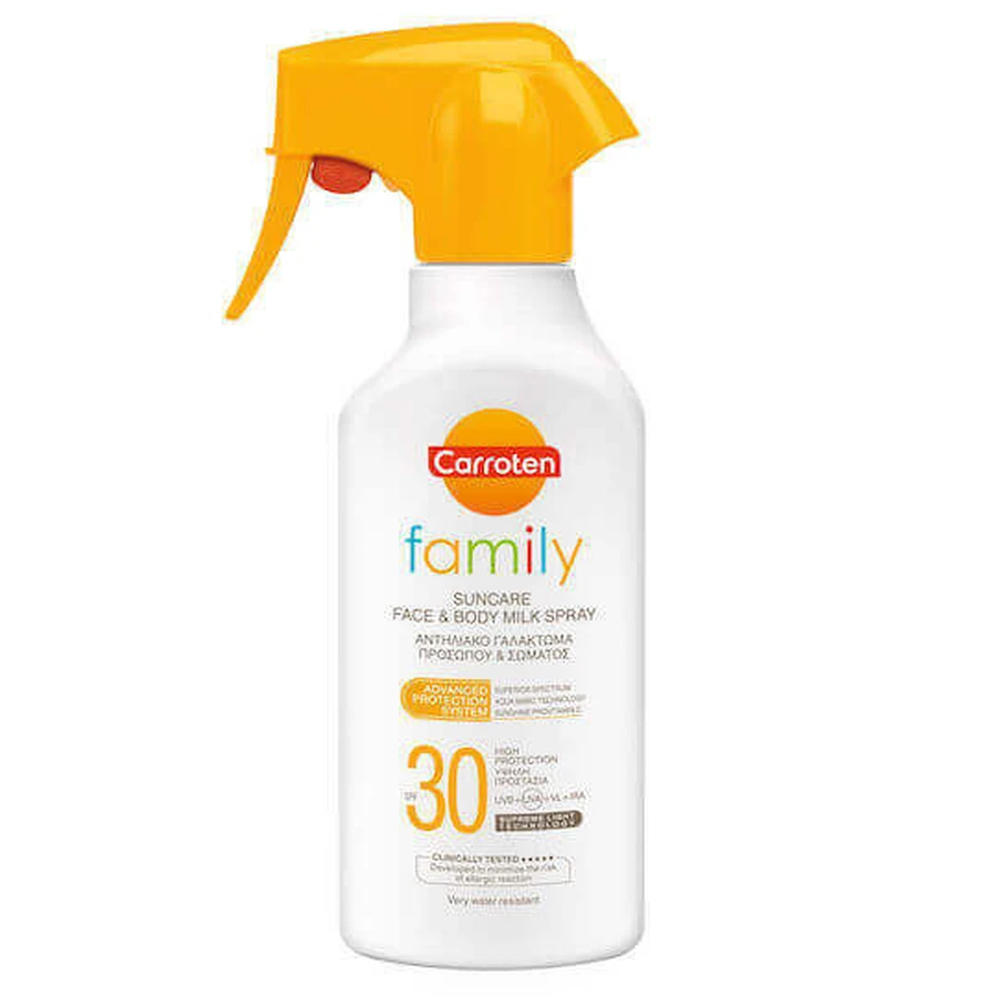 Carroten Family Водостойкий солнцезащитный крем для лица и тела SPF30 спрей 270 мл: цены и характеристики