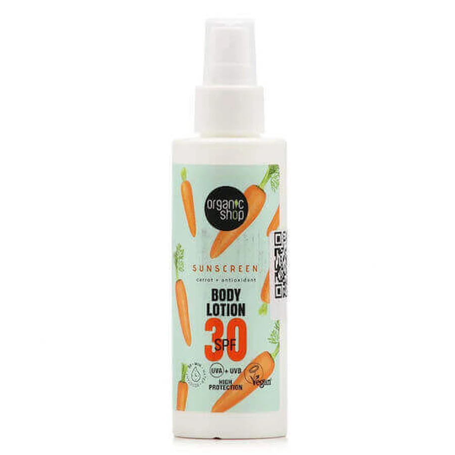 Organic Shop Морква Морква Сонцезахисний лосьйон для тіла SPF30 Лосьйон-спрей для тіла SPF30 150 мл: ціни та характеристики