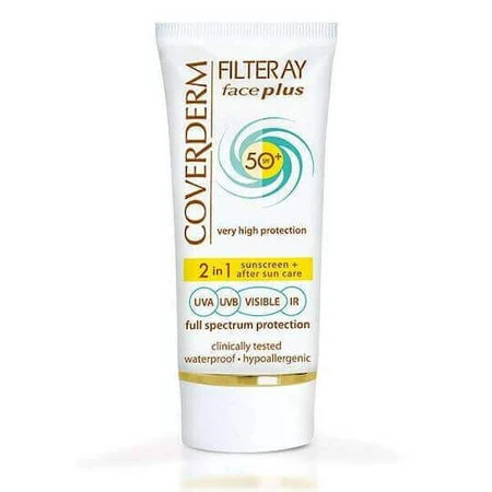 Coverderm Filteray Plus 2 в 1 Солнцезащитный крем и крем после загара в виде водостойкого солнцезащитного крема для лица SPF50 50 мл: цены и характеристики