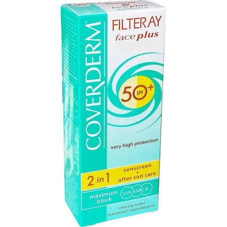 Coverderm Filteray Plus 2 в 1 Солнцезащитный крем и крем после загара в виде водостойкого солнцезащитного крема для лица SPF50 50 мл: цены и характеристики