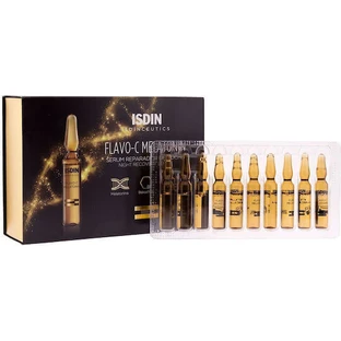 Isdin Serum Enzymedica Flavo-C Melatonin Repair Нічна зволожуюча та антивікова сироватка Сироватка для обличчя з Бакучіолом та вітаміном С для детоксикації та сяйва 10х2 мл