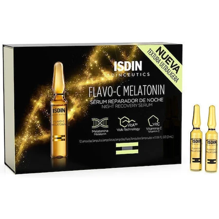 Isdin Serum Enzymedica Flavo-C Melatonin Repair Нічна зволожуюча та антивікова сироватка Сироватка для обличчя з Бакучіолом та вітаміном С для детоксикації та сяйва 10х2 мл: ціни та характеристики