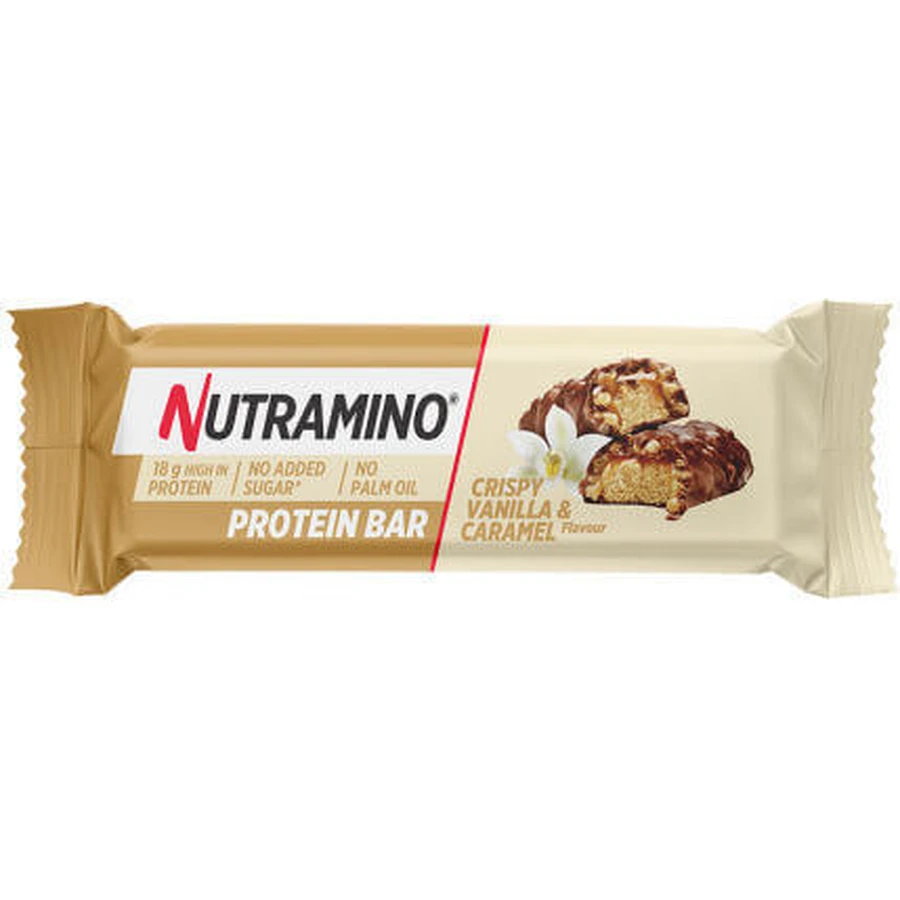 Протеиновый батончик Nutramino с 18 граммами белка и хрустящей ванильной карамелью 55 грамм: цены и характеристики