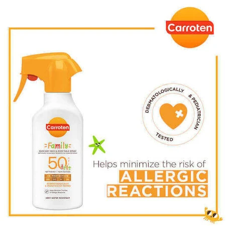 Carroten Family Водостойкий солнцезащитный крем для лица и тела SPF50 спрей 270 мл: цены и характеристики