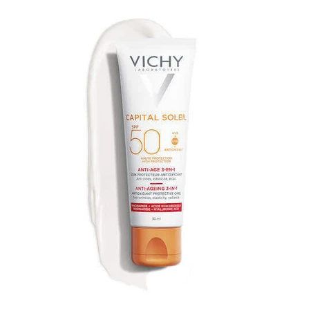 Vichy Capital Soleil Антивіковий крем для обличчя 3 в 1 з водостійким сонцезахисним фільтром SPF50 50 мл 50 мл: ціни та характеристики
