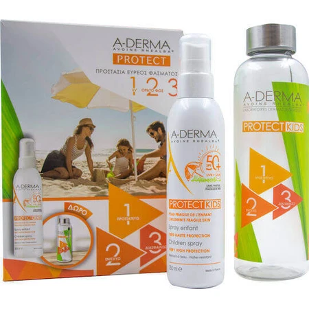 A-Derma Protect Kids Водостойкий детский солнцезащитный крем-спрей SPF50 200 мл и подарочный буфет: цены и характеристики