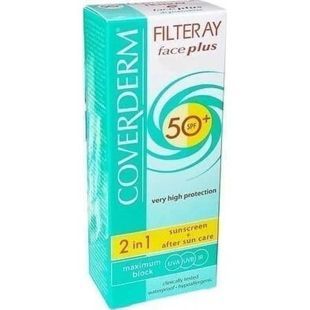 Coverderm Filteray Plus 2 в 1 Солнцезащитный крем и крем после загара как водостойкий солнцезащитный крем для лица SPF50 50 мл: цены и характеристики
