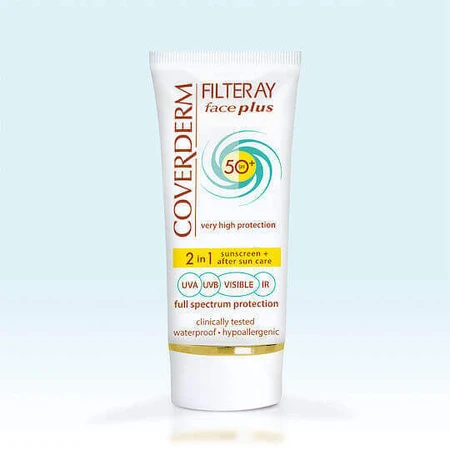 Coverderm Filteray Plus 2 в 1 Солнцезащитный крем и крем после загара как водостойкий солнцезащитный крем для лица SPF50 50 мл: цены и характеристики