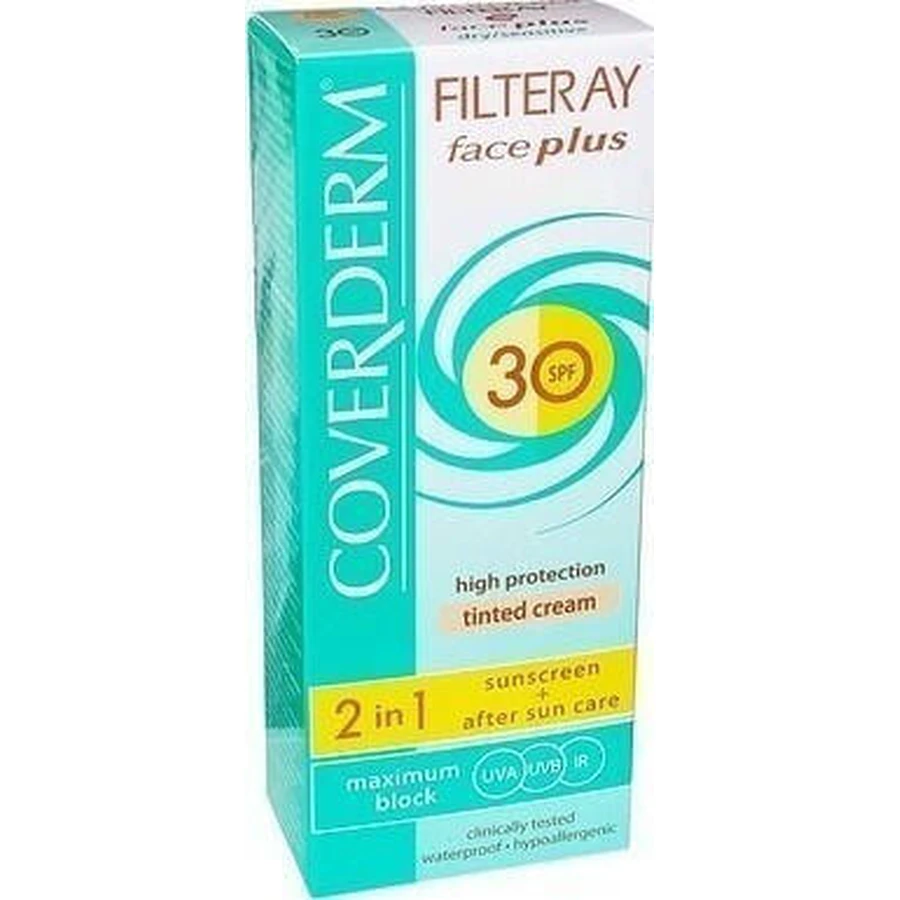 Coverderm Filteray Plus 2 в 1 Світло-коричневий бежевий сонцезахисний крем для обличчя SPF30 з пігментом 50 мл: ціни та характеристики