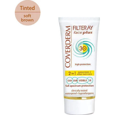 Coverderm Filteray Plus 2 в 1 Світло-коричневий бежевий сонцезахисний крем для обличчя SPF30 з пігментом 50 мл: ціни та характеристики