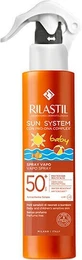 Rilastil Sun System Водостійкий дитячий сонцезахисний крем-спрей SPF50 200 мл та подарунковий вапо-спрей SPF50+ 200 мл
