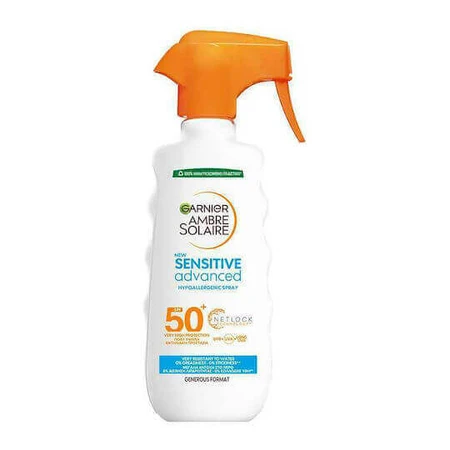 Garnier Ambre Solaire Sensitive Покращений водостійкий сонцезахисний лосьйон для тіла SPF50 у спреї 300 мл: ціни та характеристики