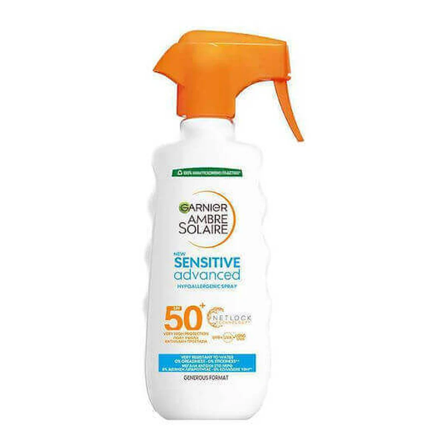 Garnier Ambre Solaire Sensitive Покращений водостійкий сонцезахисний лосьйон для тіла SPF50 у спреї 300 мл: ціни та характеристики
