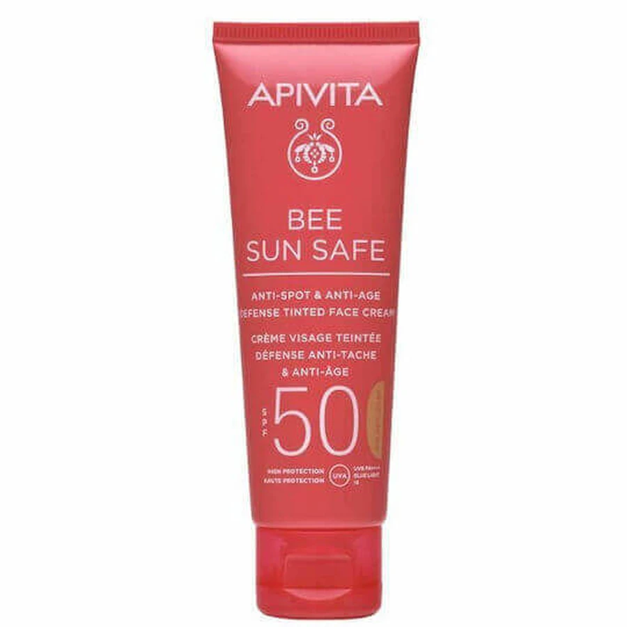 Apivita Bee Sun Safe Сонцезахисний крем для обличчя проти пігментних плям та проти старіння SPF50 з золотистим пігментом 50 мл: ціни та характеристики