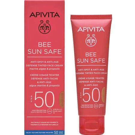 Apivita Bee Sun Safe Сонцезахисний крем для обличчя проти пігментних плям та проти старіння SPF50 з золотистим пігментом 50 мл: ціни та характеристики
