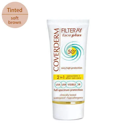 Coverderm Filteray Plus 2 в 1 Водостойкий солнцезащитный крем для лица с мягким коричневым пигментом для нормальной кожи SPF50 50 мл: цены и характеристики
