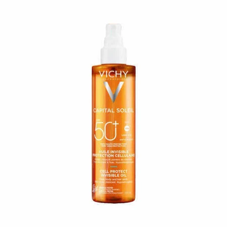 Vichy Capital Soleil Capital Soleil Cell Protect Невидимий водонепроникний сонцезахисний крем для обличчя та тіла SPF50 Спрей 200 мл: ціни та характеристики