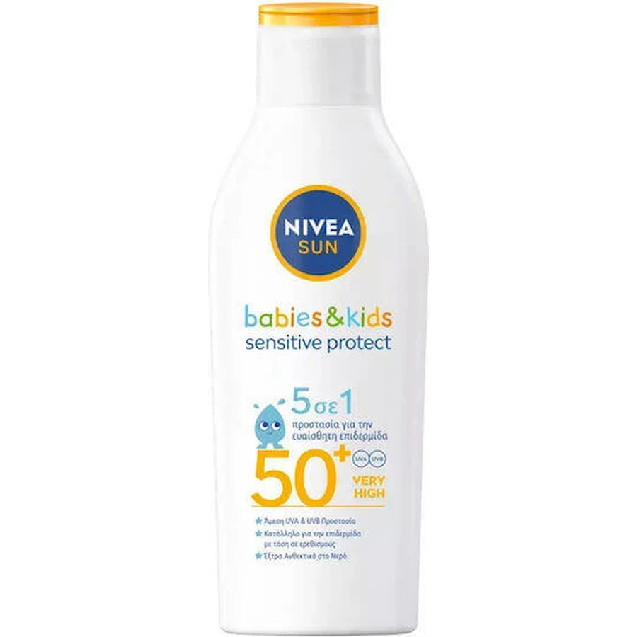 Nivea SUN Babies & Kids Sensitive Чутливий водостійкий дитячий сонцезахисний крем-емульсія SPF50 200 мл: ціни та характеристики