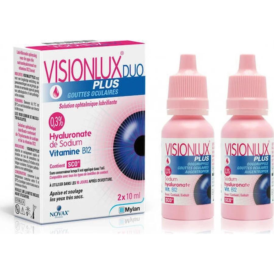 Novax Pharma Visionlux Duo Plus Гіалуронова кислота очні краплі для сухих очей 2х10мл: ціни та характеристики